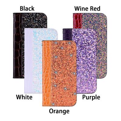 Glitter Leather Phone Case Bling Joined Up Textured Protective Case for Redmi Note 7