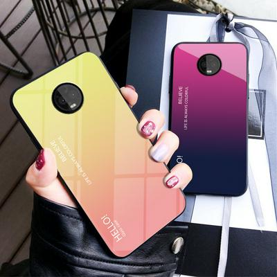 Luxury Gradient Bicolor 9H Explosion-Proof Anti-Scratch Tempered Glass Back + Soft TPU Bumper Frame Support Wireless Charging Back Cover Case for Motorola Moto G5S