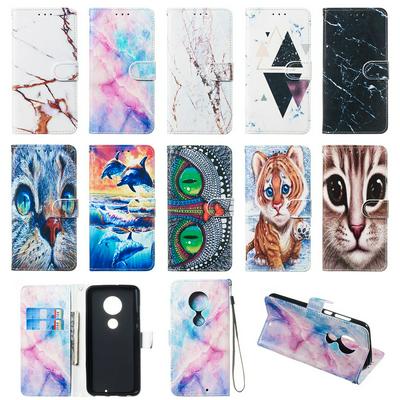 Colored Cat Tiger Owl Dolphin Pattern PU Leather + Soft TPU Card Slots with Stand Wallet Protective Case for Motorola Moto G7 