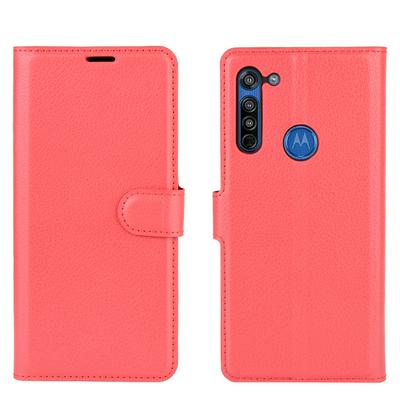 Solid Color Litchi Pattern Shock-Absorption Side Flip PU Leather + Soft TPU Card Slots with Magnetic Buckle and Stand Wallet Case for Motorola Moto G8