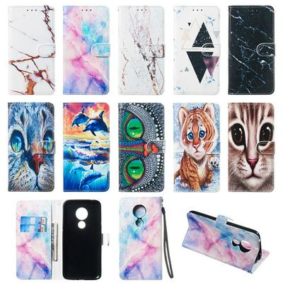 Colored Cat Tiger Owl Dolphin Pattern PU Leather + Soft TPU Card Slots with Stand Wallet Protective Case for Motorola Moto G7 Power