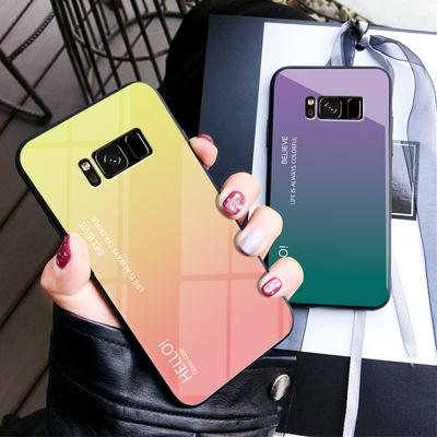 Luxury Gradient Bicolor 9H Explosion-Proof Anti-Scratch Tempered Glass Back + Soft TPU Bumper Frame Support Wireless Charging Back Cover Case for Samsung Galaxy S8 / G9500