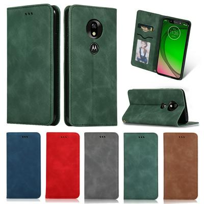 Solid Color PU Leather + Soft TPU with Picture Frame Card Slots Stand Wallet Protective Case for Motorola Moto G7 Play