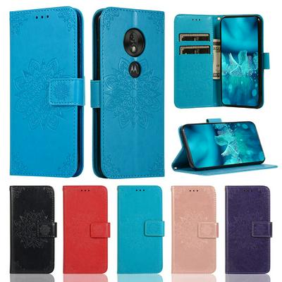 Embossed Wallet Case for Motorola G7 Play(American Version), Plain Leather Coated Phone Cover with Hidden Kickstand and Lanyard