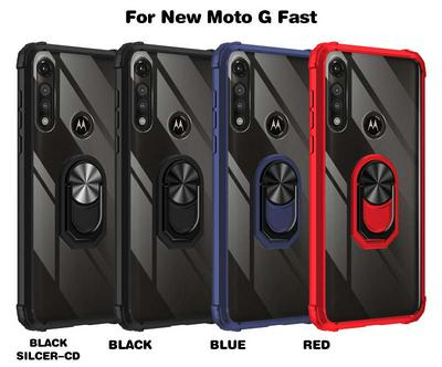 Sergeant Acrylic Shock Absorption and Anti-fall PC+TPU Phone Case with Metal Ring Kickstand and Metal Patch for Motorola Moto G Fast