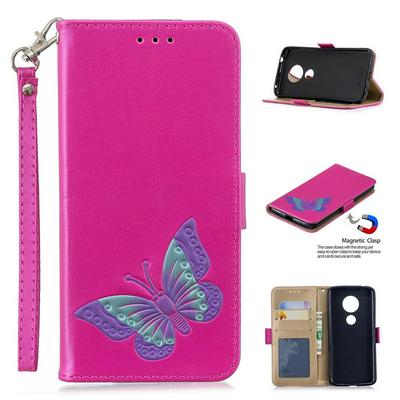 Wrist Strap Colored Painted Butterfly Pattern Wallet Card Holder Stand Support Picture Frame PU Leather + TPU Phone Case for  Motorola Moto E5 / Moto E (5th Gen.)