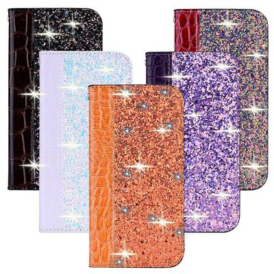 Crocodile Pattern Glitter Powder Magnetic Closure Side Flip PU Leather + Soft TPU with Card Slot and Stand Wallet Protective Case for Samsung Galaxy M30s