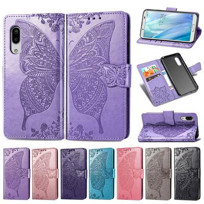Embossed Butterfly Flower Pattern PU Leather + Soft TPU Card Slots with Stand Support Protective Cover Case for Sharp AQUO Sense3 lite
