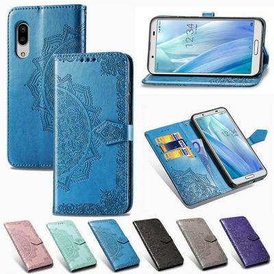 Relief Mandala Pattern Shockproof Side Flip PU Leather + Soft TPU Three Card Slots with Magnetic Buckle and Stand Wallet Case for Sharp AQUO Sense3 Lite