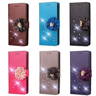 Diamond Studded PU Leather + Soft TPU Card Slots with Wrist Strap and Stand Wallet Flower Buckle Protective Case for Nokia 2.1