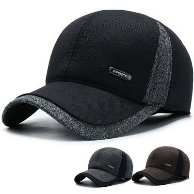 Men's Baseball Cap Thick Cotton Hat with Long Brim for Winter