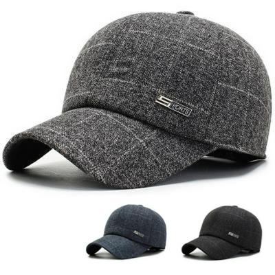 Men's Checked Baseball Cap Stylish Casual Woolen Peaked Hat