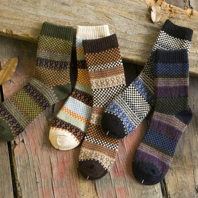 Men Women Vintage Striped Totem Winter Socks Teenager Merino Wool Socks Rabbit Wool Thick Thermal Socks Art For Men