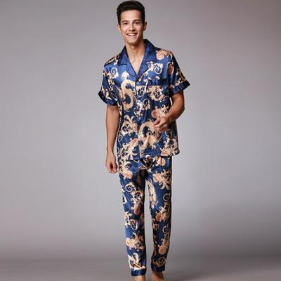 Nihgtwear Summer Short Sleeve Silk T-shirt Tops + Pants Men's Pajamas Sleepwear Homewear Pajama Loungewear Underwear