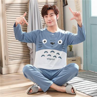 Carton Pattern Long Sleeve Pure Cotton Tops + Pants Men's Pajamas Sleepwear Homewear Pajama Loungewear Underwear