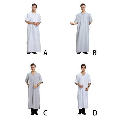 Men's Short-sleeved Thobe Plain Maxi Arab Muslim Dubai Robe