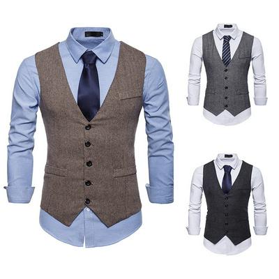 Men's Dress Suit Vest Fashionable Close-fitting Business Vest with 3 Pockets for Wedding, Office, Dinner