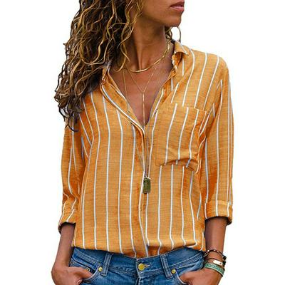Autumn New Fashion Women's Loose Shirt Long-Sleeved Casual Striped Pocket T-shirt Loose Wild Blouses for Women's Shirt