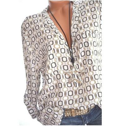 Women Shirts Summer Fall Casual V-neck Loose Chiffon Blouse Women Top Long Sleeve Ladies Print Blouses Shirt