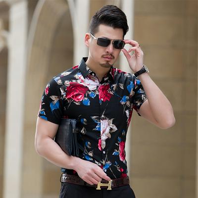 Summer Fashion Men's Shirt Slim Fit Short Sleeve T-shirt Clothing Trend Mens Casual Flower Shirts 