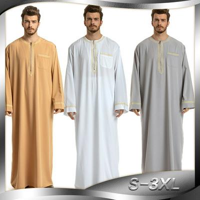 Middle Eastern Muslim Nationality Loose Embroidered Round Collar Robe Arab Hui Men's Robe