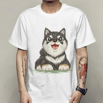 M-3XL Size Cartoon Creative Cute Shiba Inu Pattern Korean Stylish Casual Short Sleeves O-Neck T-Shirt Top for Men Women