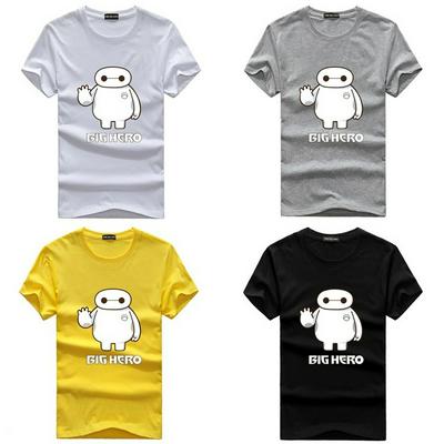Men's Summer Crewneck T-shirt Cartoon Character Printed Top - White, Black, Grey, Yellow
