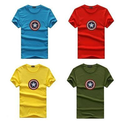 Men's Printed Crewneck T-shirt with Short Sleeve in Plain Color - Blue, Army Green, Red, Yellow