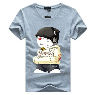 Men's Fashionable Crew Neck T-shirt Casual Short-sleeved Top with Cool Doraemon Print