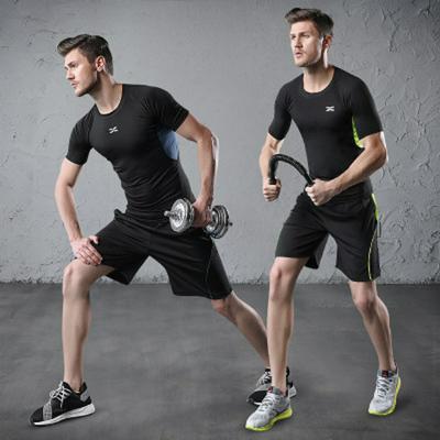 Men's Leisure Outdoor Sports Quick-drying Fitness Suit Splice Short Sleeves Two-piece Set