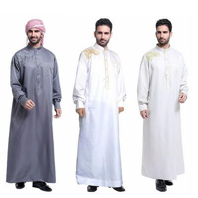 TH804 S-3XL Size Stitching Color Fashion Polyester Long Sleeves Muslim Middle East Arab Male Robe National Costume with Buttons 