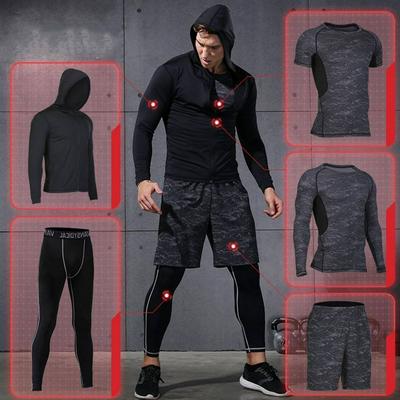 5-piece Pack Men's Sports Suit Stretch Tight Quick-drying Hooded Sweatshirt Fitness Clothing Series Set