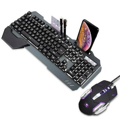 Mechanical Keyboard Feel 16 Types of Backlight Wired Keyboard Mouse Set with Mobile Phone Holder & Card slot & Pen slot