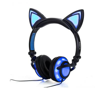 Over Ear Bluetooth Headphones Cute Cat Ear Headset Fashionable Folding Earphone with Bright LED Lights for Adults and Kids