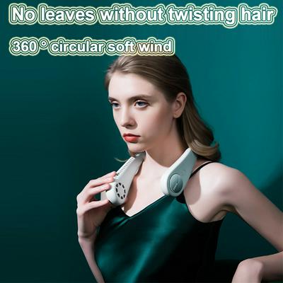 360° Circular Soft Wind USB Rechargeable Bladeless Untwisted Hair Air Cooler Outdoor Wearable Lazy Sports Mini Hanging Neck Fan 