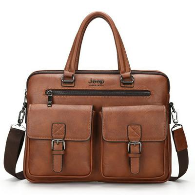 2019 New Men Split Leather Handbag Zipper Men Business Polyester with Two Pocket and Soft Handle 14 Inch Briefcases Bags
