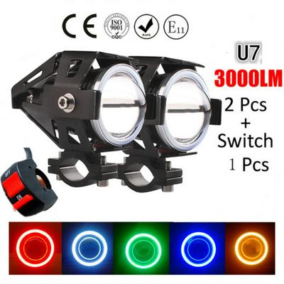 2Pcs 125W 12V Motorcycle Headlight Motor Moto Spotlight U7 LED Driving Fog Spot Head Light Night Lamp