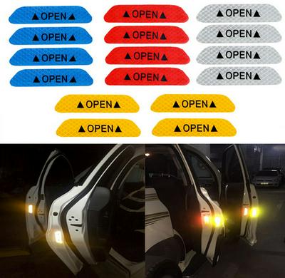 4Pcs/set Warning Mark Reflective Tape Universal Exterior Accessories Car Door Stickers OPEN Sign Safety Reflective Strips Sticker 