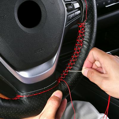 DIY Steering Wheel Cover Soft Fiber Leather Manual Sewing Wheel Case for Auto With Needle and Thread  