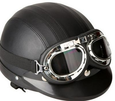 Cute Portable Unisex Adjustable Synthetic Leather Half Motocross Motorcycle Helmet with Visor and Goggles 