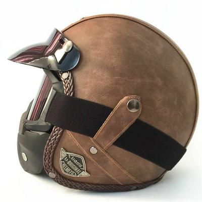 Vintage Leather Motorcycle Half Helmet with Goggles and Mask
