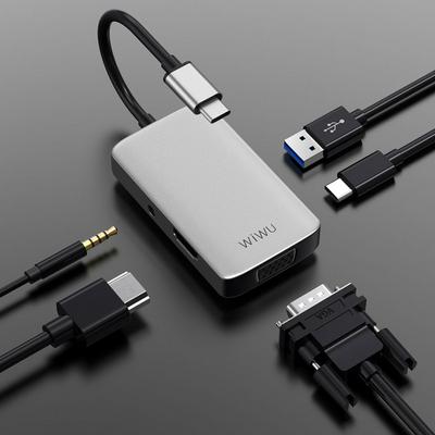 WIWU 5 in 1 VGA HDMI Adapter MacBook Type-C 3.5mm Audio USB Splitter USB Hub A513 HVP Alpha 