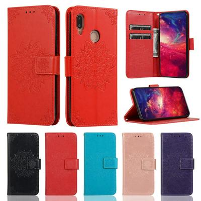 Embossed Wallet Case for Huawei P20 Lite, Plain Leather Coated Phone Cover with Hidden Kickstand and Lanyard