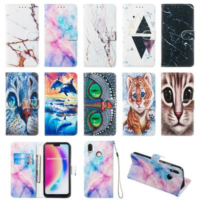 Colored Cat Tiger Owl Dolphin Pattern PU Leather + Soft TPU Card Slots with Stand Wallet Protective Case for Huawei P20 Lite / Nova 3e
