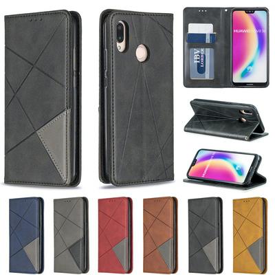 HUAWEI P20 LITE PU+TPU Clamshell Phone Case Geometric Mosaic Pattern Retro Simple Solid Color Style Leather Phone Case for HUAWEI P20 LITE Phone Case