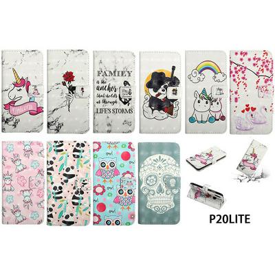 Colored Painting Shockproof Side Flip PU Leather + Soft TPU Card Slots with Picture Frame Stand and Magnetic Buckle Wallet Case for Huawei P20 Lite / Nova 3e
