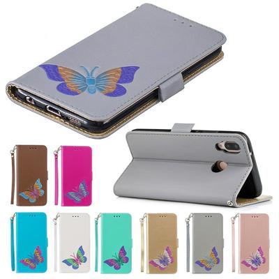 Wrist Strap Colored Painted Butterfly Pattern Wallet Card Holder Stand Support Picture Frame PU Leather + TPU Phone Case for Huawei P20 Lite / Nova 3e 