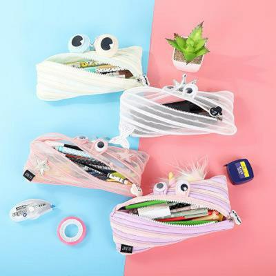 Cute Monster Pencil Case with Diagonal Zipper and Big Eyes