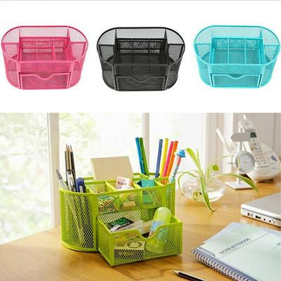 Metal Mesh Desk Organizer with 8 Compartments + Drawer