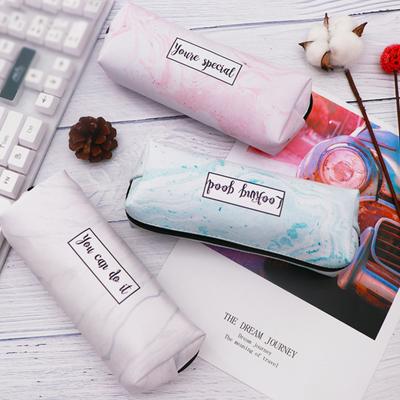 Marble Pattern Penicl Bag Simple PU Leather Pencil Pouch with Smooth Zipper